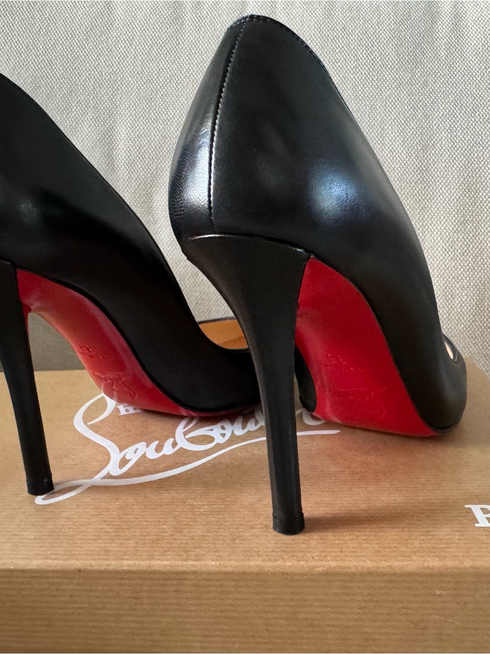 Christian Louboutin Black Leather Pointed Toe Pumps with Red Soles